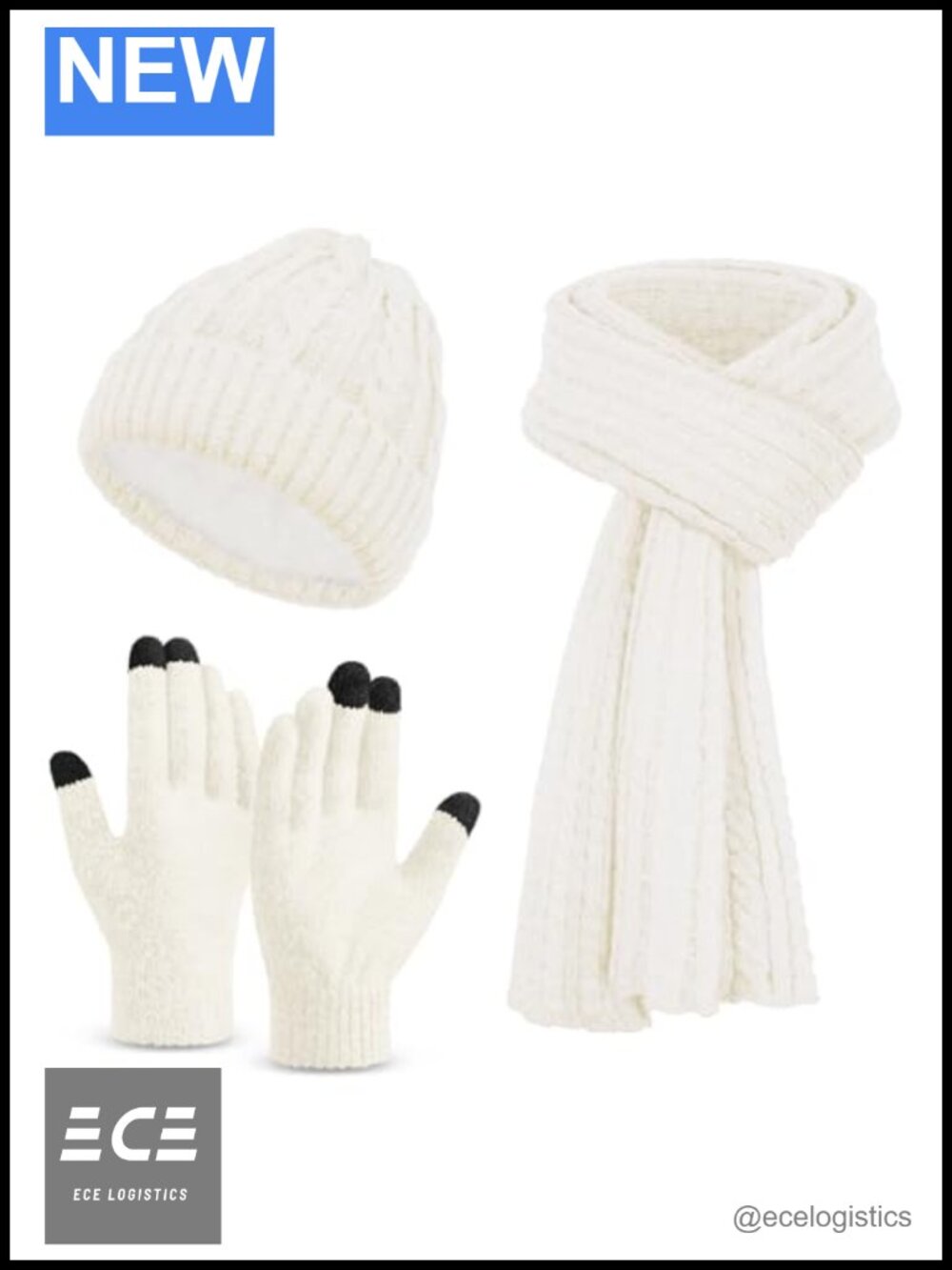 Wool Lined Beanie Touchscreen Gloves Long Scarf 3 Piece Winter Set Women